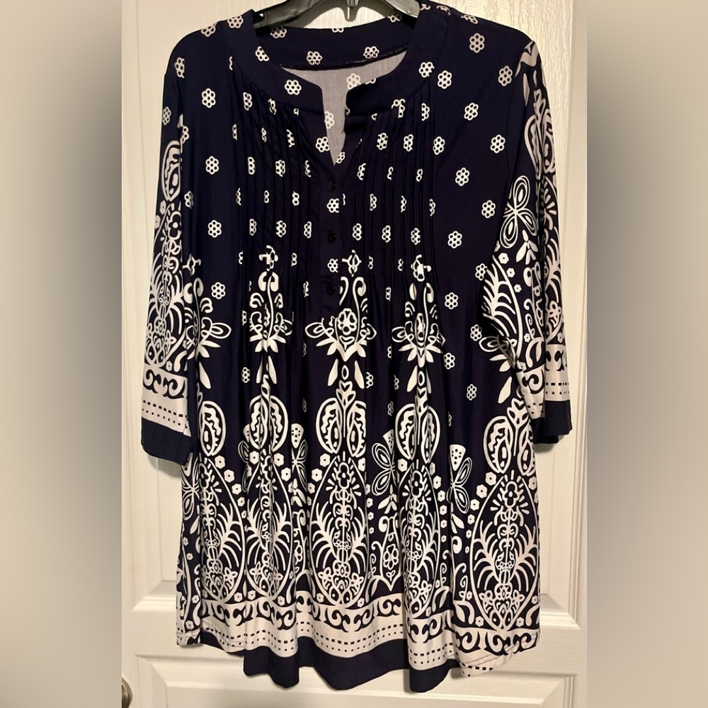 Tunic blouse Navy and cream Women's